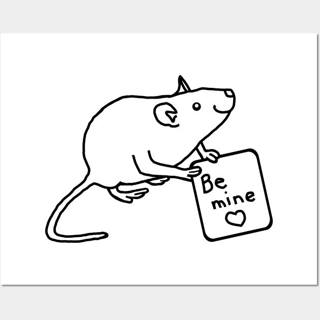 Rat says Be Mine Line Drawing Valentines Day Wall Art by ellenhenryart